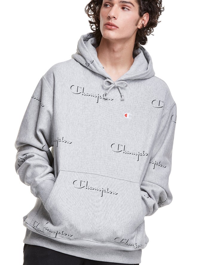 Champion Hoodie Heren - Grijs - Reverse Weave All Over Print ( 805412-ZLE )